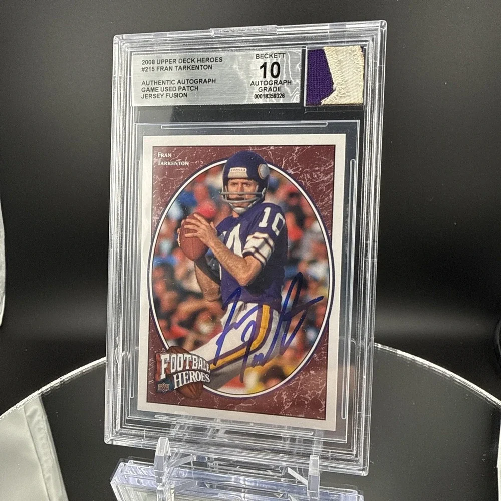 2008 Upper Deck Heros #215 Fran Tarkenton Game Worn Relic‎ Auto Beckett 10